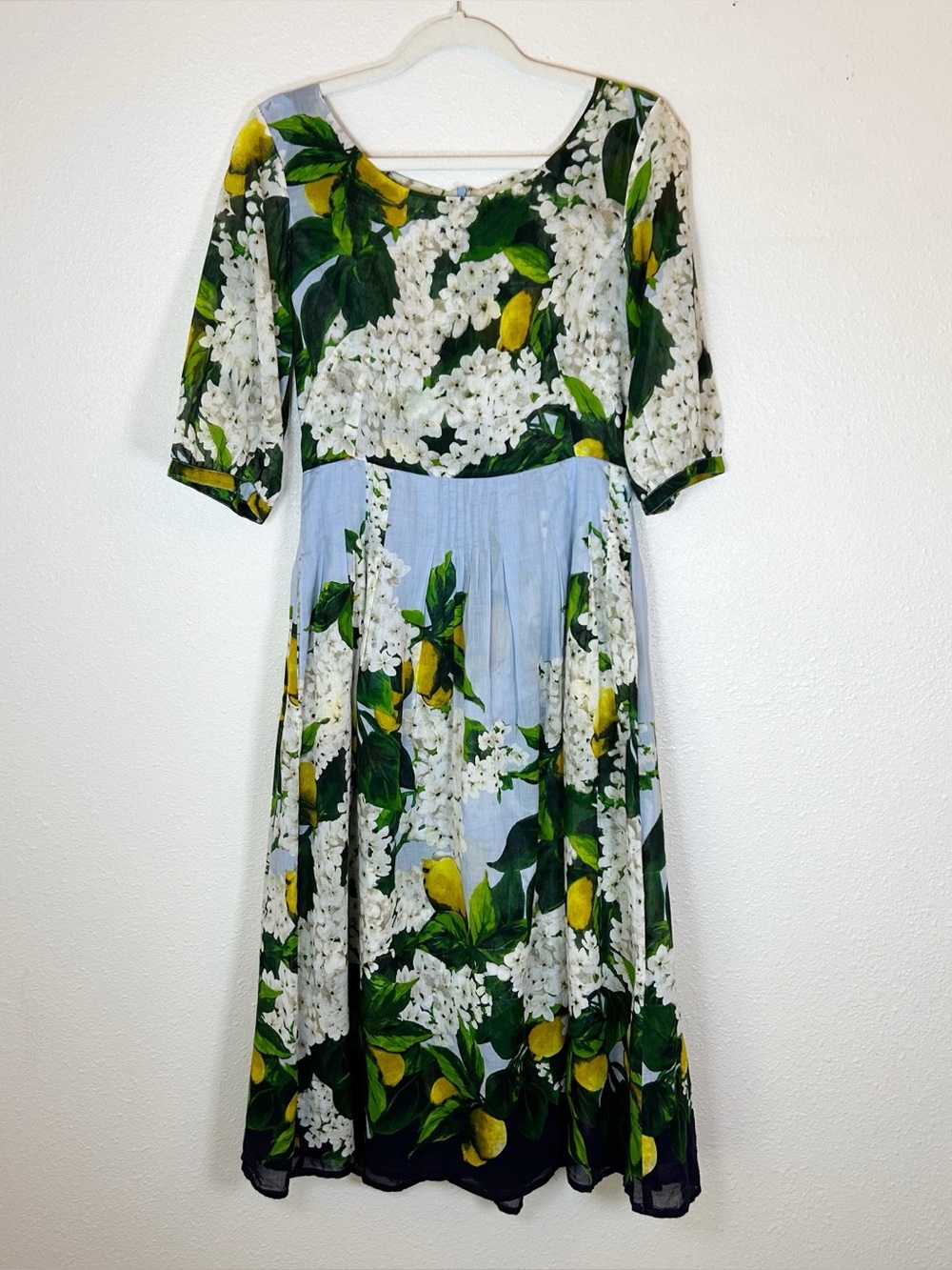 Samantha Sung Floral Lemon Print MIDI Dress 4 Vacation Euro Summer Garden Party
